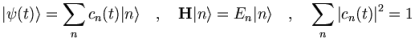 |\psi(t)\rang = \sum_n c_n(t) |n\rang \quad,\quad \mathbf{H} |n\rang = E_n |n\rang \quad,\quad \sum_n |c_n(t)|^2 = 1